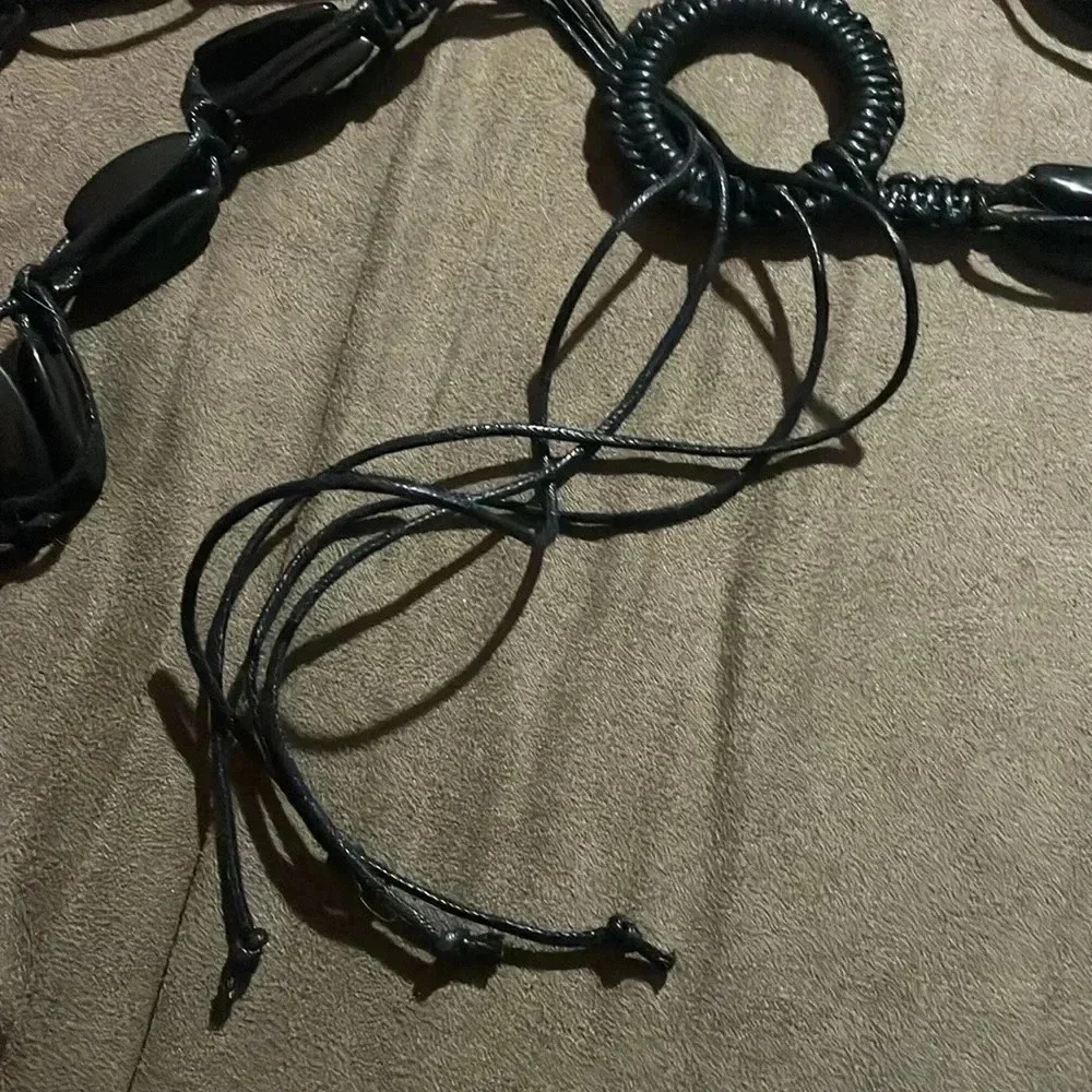Vintage boho beaded macrame black belt